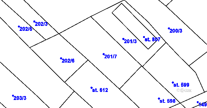 Parcela st. 201/7 v KÚ Kvasice, Katastrální mapa