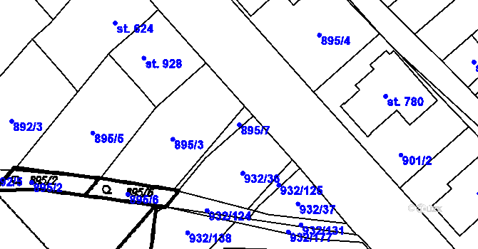 Parcela st. 895/7 v KÚ Kvasice, Katastrální mapa