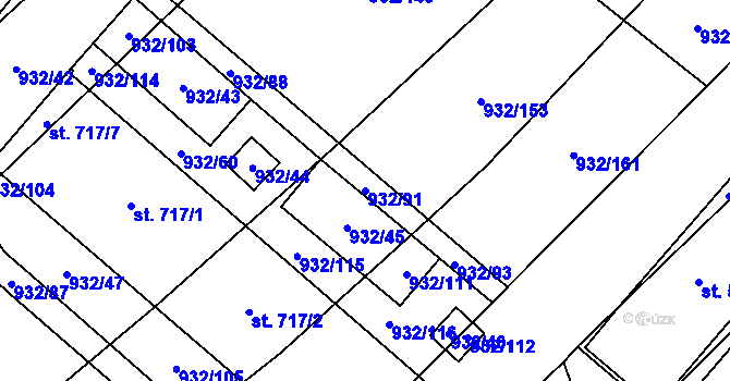 Parcela st. 932/91 v KÚ Kvasice, Katastrální mapa