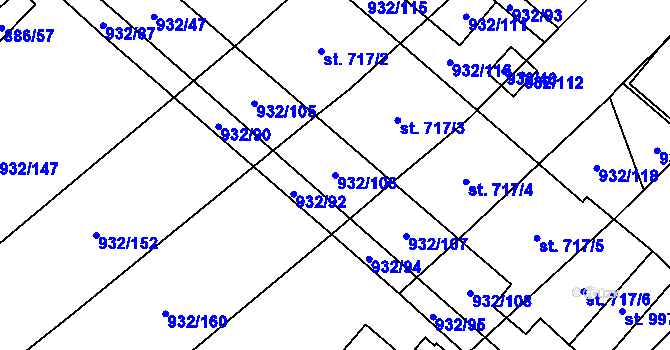 Parcela st. 932/106 v KÚ Kvasice, Katastrální mapa