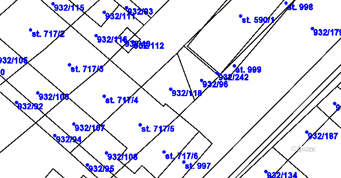 Parcela st. 932/118 v KÚ Kvasice, Katastrální mapa