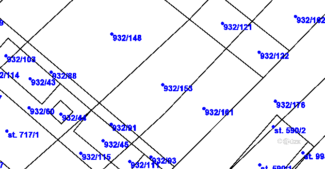 Parcela st. 932/153 v KÚ Kvasice, Katastrální mapa