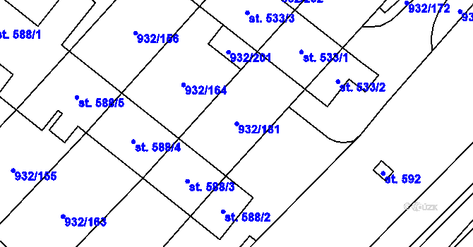 Parcela st. 932/181 v KÚ Kvasice, Katastrální mapa