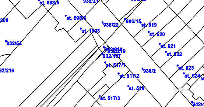 Parcela st. 932/197 v KÚ Kvasice, Katastrální mapa