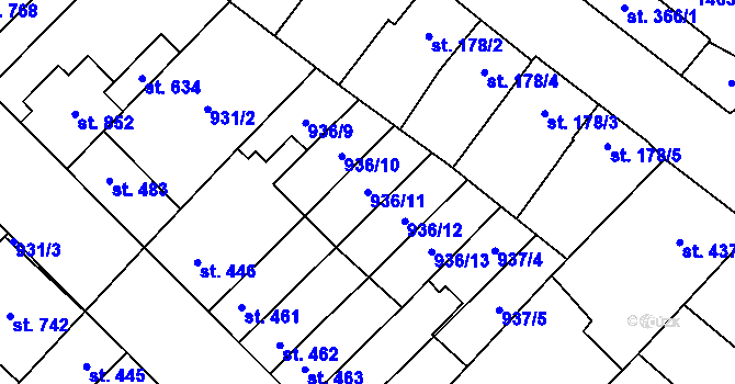 Parcela st. 936/11 v KÚ Kvasice, Katastrální mapa