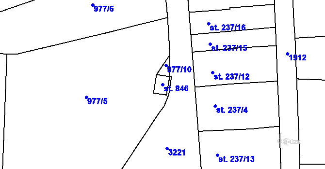 Parcela st. 846 v KÚ Kvasice, Katastrální mapa