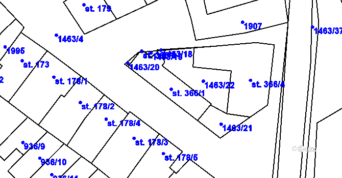 Parcela st. 366/1 v KÚ Kvasice, Katastrální mapa