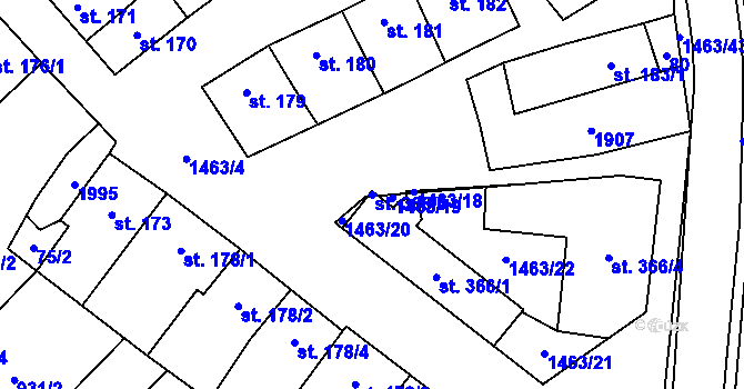 Parcela st. 366/3 v KÚ Kvasice, Katastrální mapa