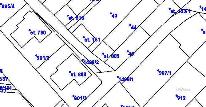 Parcela st. 885 v KÚ Kvasice, Katastrální mapa