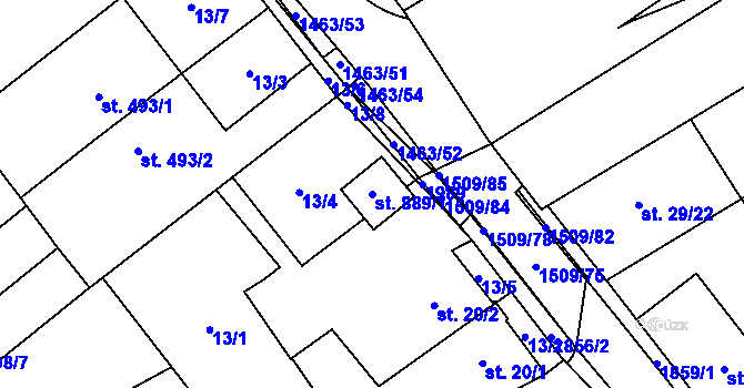 Parcela st. 889/1 v KÚ Kvasice, Katastrální mapa