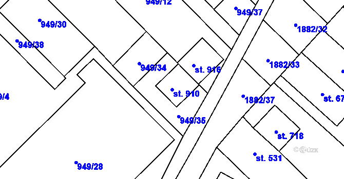 Parcela st. 910 v KÚ Kvasice, Katastrální mapa