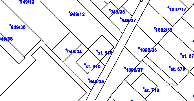 Parcela st. 916 v KÚ Kvasice, Katastrální mapa
