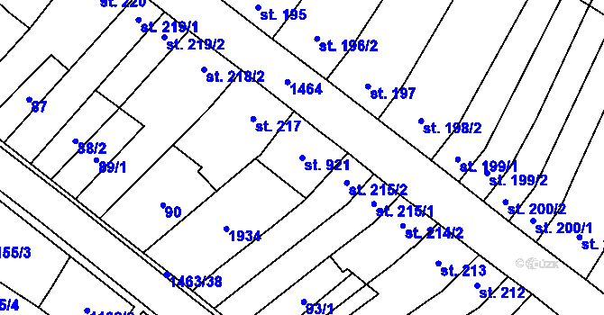Parcela st. 921 v KÚ Kvasice, Katastrální mapa