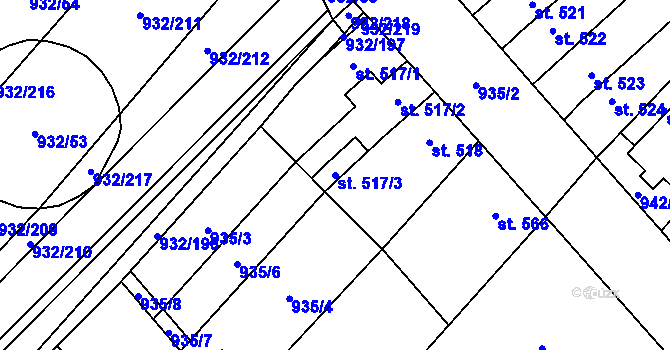 Parcela st. 517/3 v KÚ Kvasice, Katastrální mapa