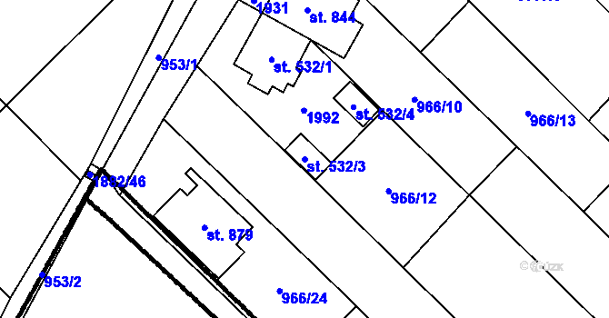 Parcela st. 532/3 v KÚ Kvasice, Katastrální mapa