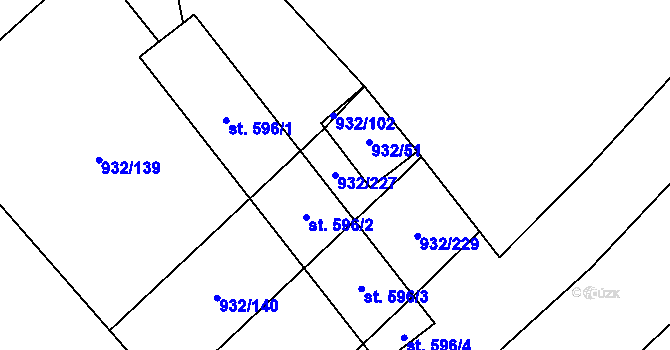 Parcela st. 932/227 v KÚ Kvasice, Katastrální mapa