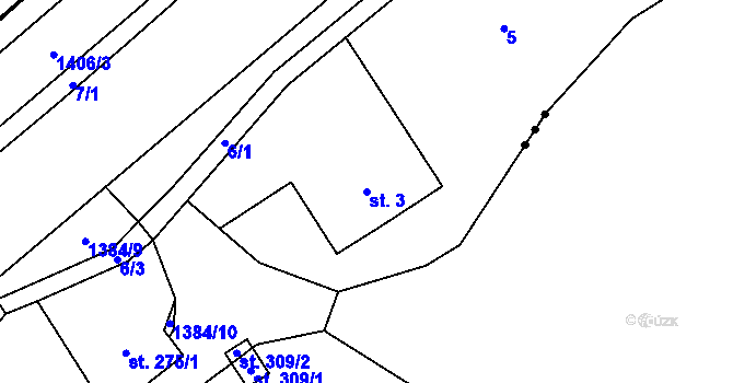 Parcela st. 3 v KÚ Kvasiny, Katastrální mapa