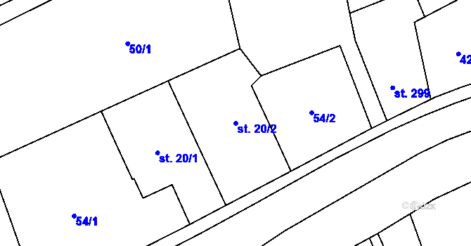 Parcela st. 20/2 v KÚ Kvasiny, Katastrální mapa