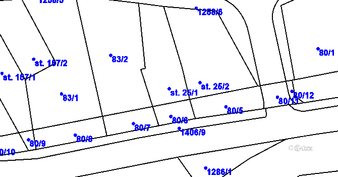 Parcela st. 25/1 v KÚ Kvasiny, Katastrální mapa