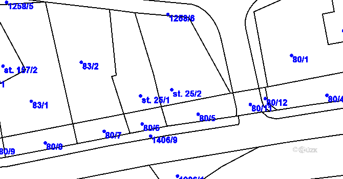Parcela st. 25/2 v KÚ Kvasiny, Katastrální mapa