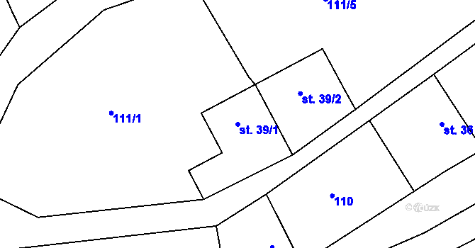 Parcela st. 39/1 v KÚ Kvasiny, Katastrální mapa