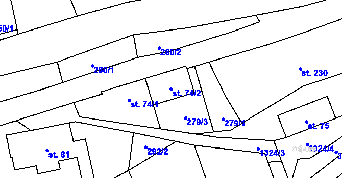 Parcela st. 74/2 v KÚ Kvasiny, Katastrální mapa