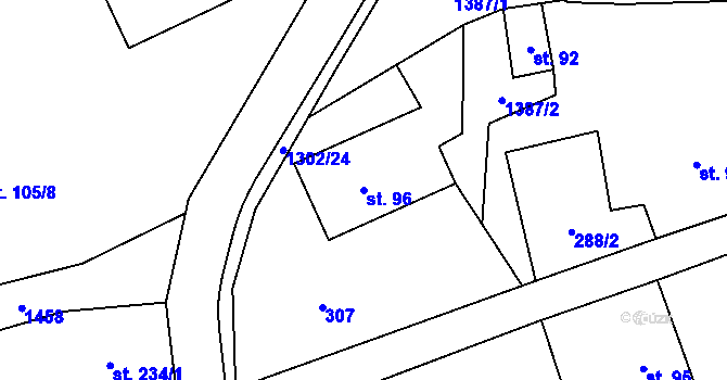 Parcela st. 96 v KÚ Kvasiny, Katastrální mapa