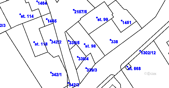 Parcela st. 98 v KÚ Kvasiny, Katastrální mapa