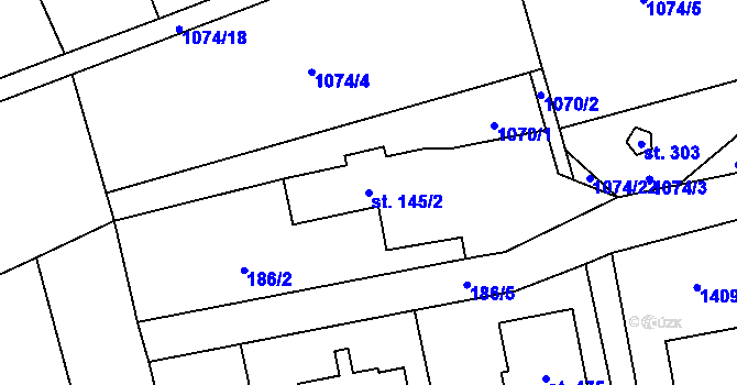 Parcela st. 145/2 v KÚ Kvasiny, Katastrální mapa