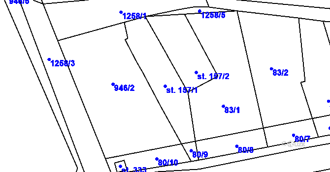 Parcela st. 157/1 v KÚ Kvasiny, Katastrální mapa