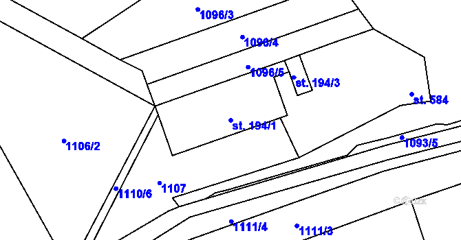 Parcela st. 194/1 v KÚ Kvasiny, Katastrální mapa