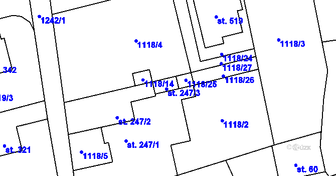Parcela st. 247/3 v KÚ Kvasiny, Katastrální mapa