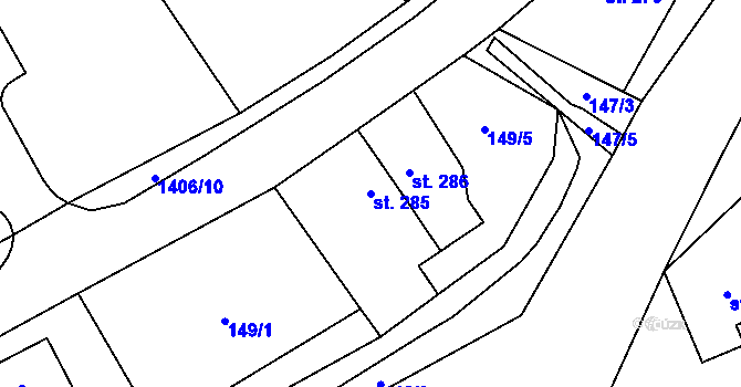 Parcela st. 285 v KÚ Kvasiny, Katastrální mapa