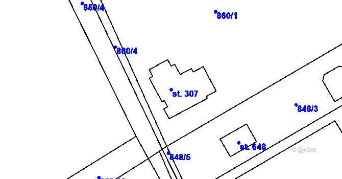 Parcela st. 307 v KÚ Kvasiny, Katastrální mapa