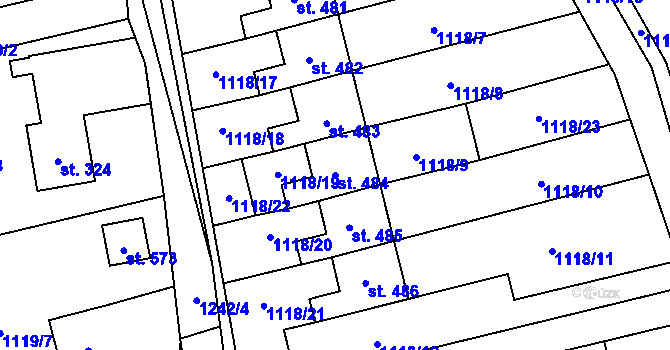 Parcela st. 484 v KÚ Kvasiny, Katastrální mapa