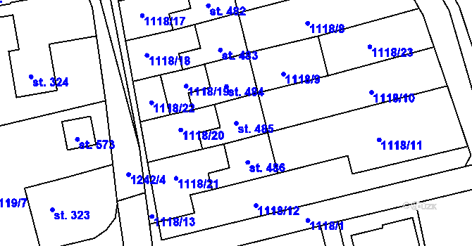 Parcela st. 485 v KÚ Kvasiny, Katastrální mapa