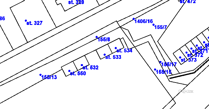 Parcela st. 533 v KÚ Kvasiny, Katastrální mapa