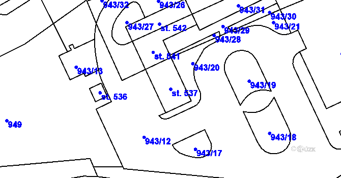 Parcela st. 537 v KÚ Kvasiny, Katastrální mapa