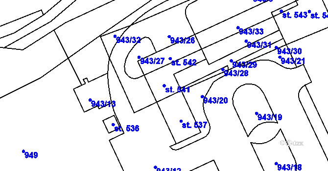 Parcela st. 541 v KÚ Kvasiny, Katastrální mapa