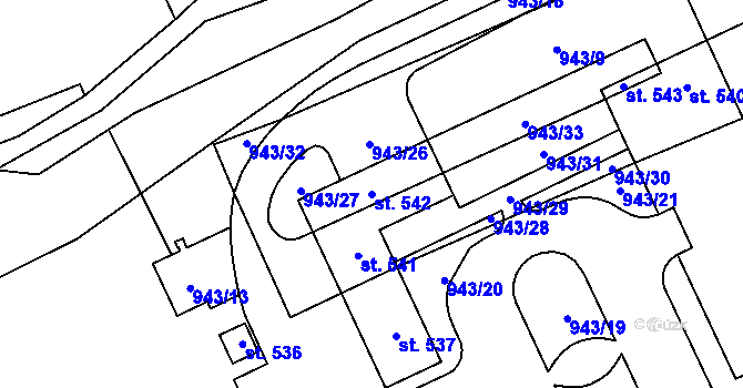 Parcela st. 542 v KÚ Kvasiny, Katastrální mapa