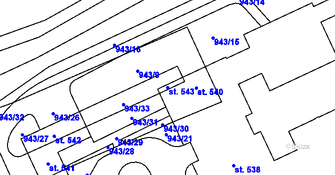 Parcela st. 543 v KÚ Kvasiny, Katastrální mapa