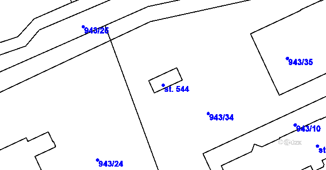 Parcela st. 544 v KÚ Kvasiny, Katastrální mapa