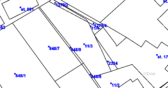 Parcela st. 11/3 v KÚ Kvasiny, Katastrální mapa