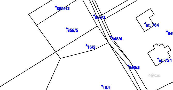 Parcela st. 16/2 v KÚ Kvasiny, Katastrální mapa