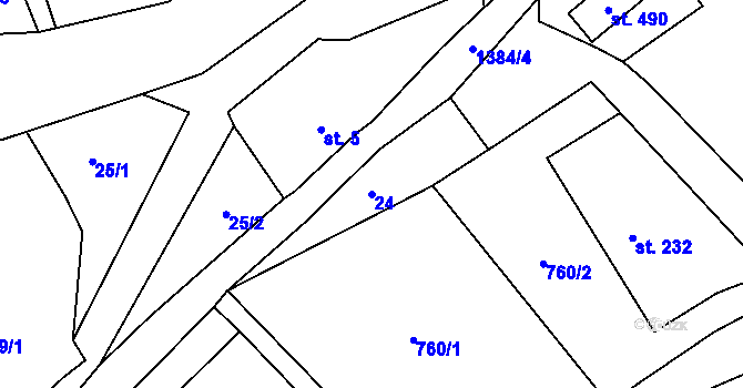 Parcela st. 24 v KÚ Kvasiny, Katastrální mapa