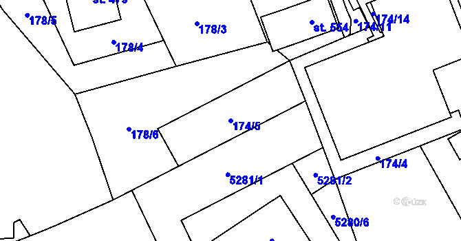 Parcela st. 174/5 v KÚ Kvasiny, Katastrální mapa