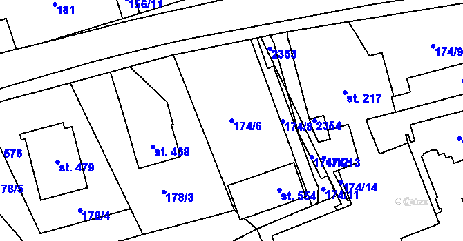 Parcela st. 174/6 v KÚ Kvasiny, Katastrální mapa