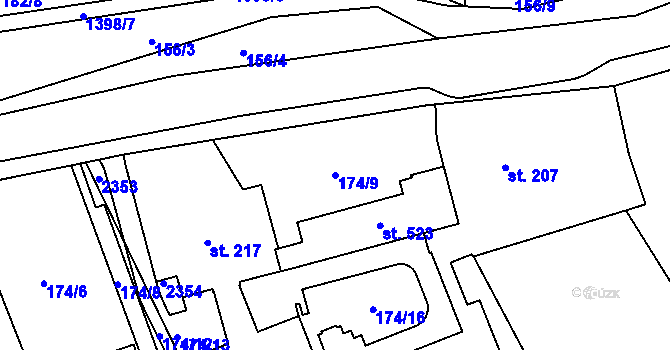 Parcela st. 174/9 v KÚ Kvasiny, Katastrální mapa