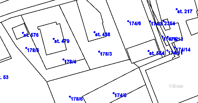 Parcela st. 178/3 v KÚ Kvasiny, Katastrální mapa