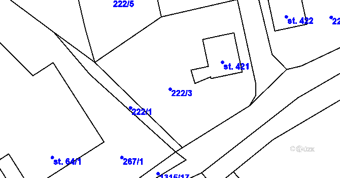 Parcela st. 222/3 v KÚ Kvasiny, Katastrální mapa